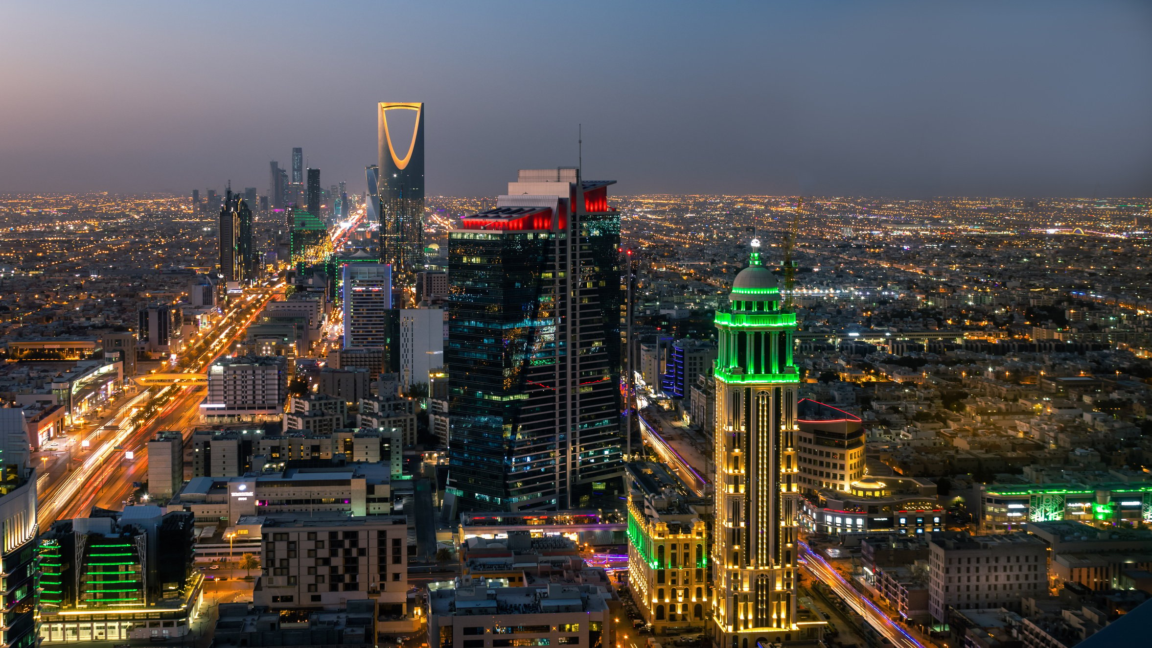 Kingdom of Saudi Arabia Landscape at night - Riyadh Tower Kingdom Center - Kingdom Tower - Riyadh skyline - Riyadh at night